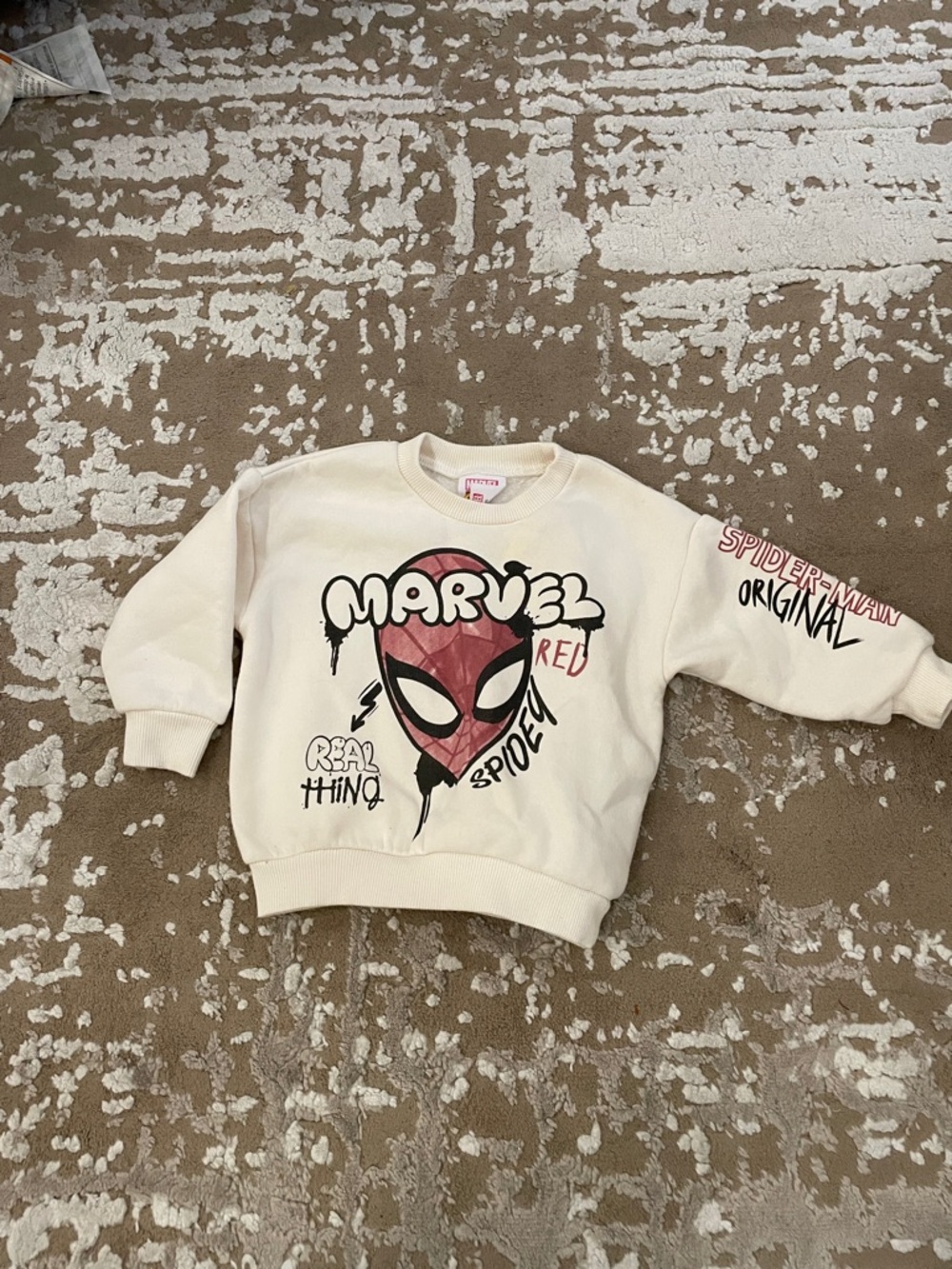 Marvel Cream Kids Spider-Man Graphic Sweatshirt with Red Accent